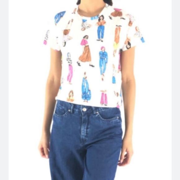 Zara Top Model Print Short Sleeve Multicolor Crewneck Pullover Size L - Picture 2 of 7